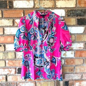 Banana Republic Pink Silk Top with Puff Sleeves